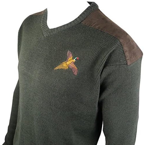 Pheasant Embroidered V-Neck Wool Jumper Savage Island