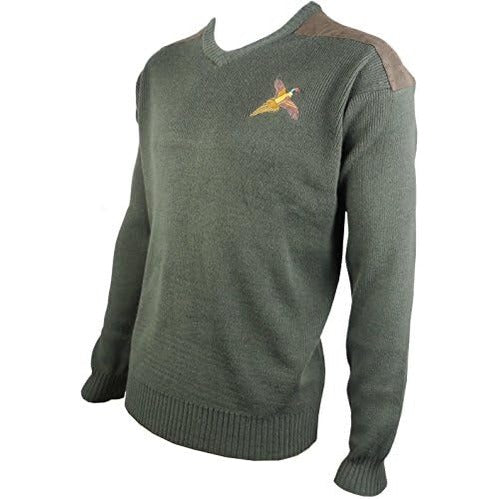 Pheasant Embroidered V-Neck Wool Jumper Savage Island