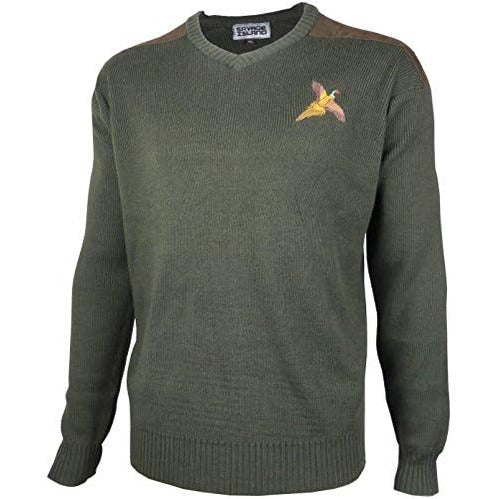 Pheasant Embroidered V-Neck Wool Jumper Savage Island