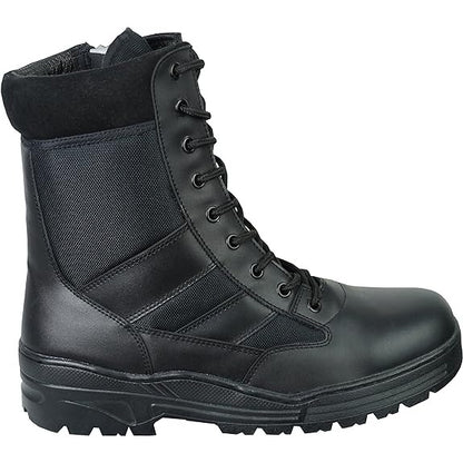 Side Zip Black Leather Patrol Boots